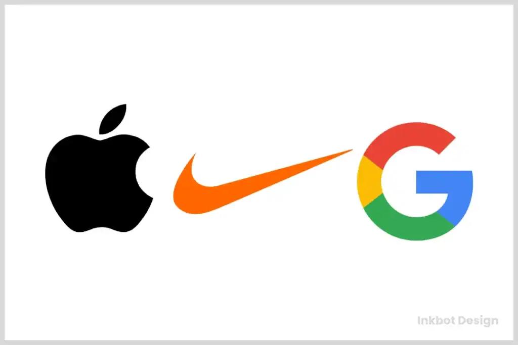 Famous minimalist brand logos like Apple, Nike, and Target